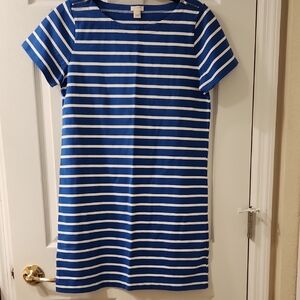 J. Crew Classic Cotton Blue & White Striped Midi Nautical Summer Dress Size S